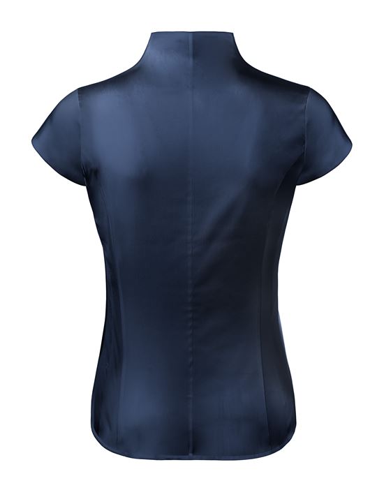 Blouse, slim-fit / fitted, stretch , cup-shaped collar, short sleeves - easy-iron