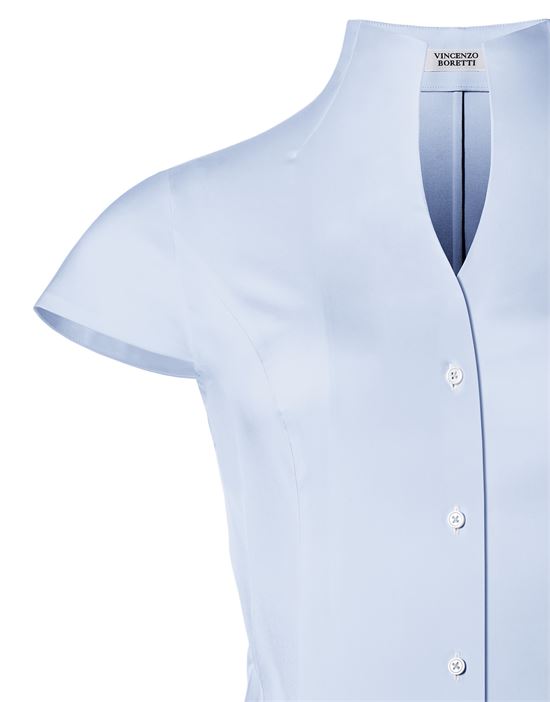 Blouse, slim-fit / fitted, stretch , cup-shaped collar, short sleeves - easy-iron