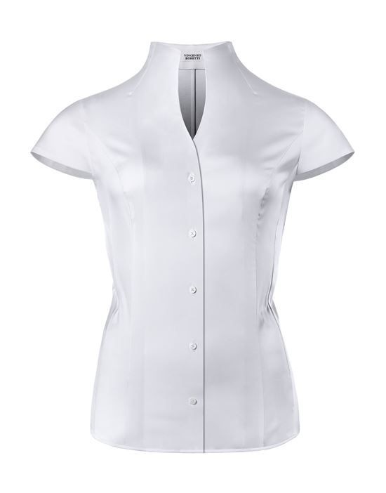 Blouse, slim-fit / fitted, stretch , cup-shaped collar, short sleeves - easy-iron