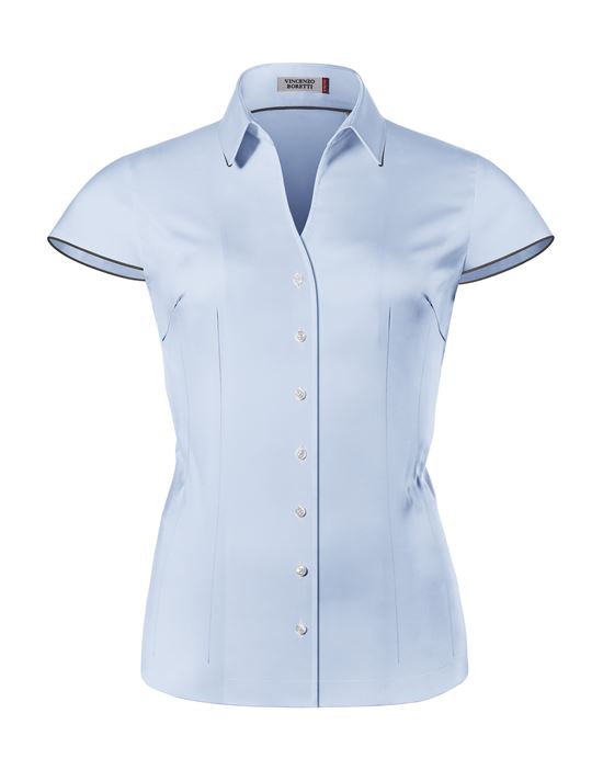 Blouse, slim-fit / fitted, stretch, shirt collar , short sleeves - easy-iron