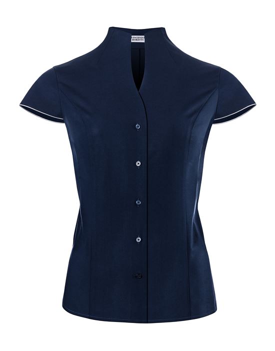 Blouse, modern-fit / slightly fitted , cup-shaped collar, short sleeves - easy-iron