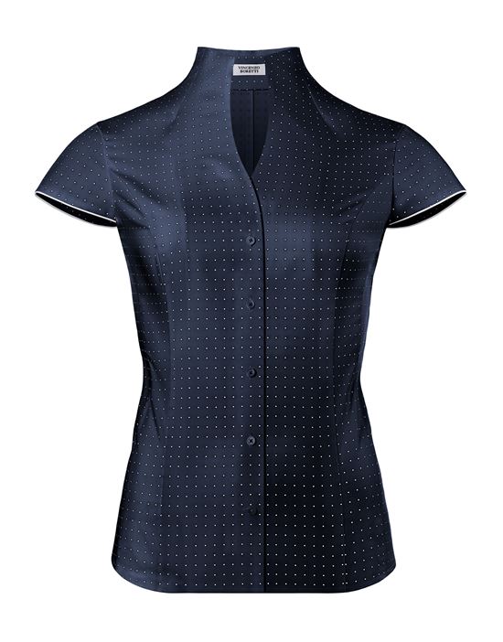 Blouse, modern-fit / slightly fitted, cup-shaped collar, short sleeves, dotted - easy-iron