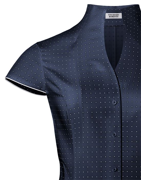 Blouse, modern-fit / slightly fitted, cup-shaped collar, short sleeves, dotted - easy-iron