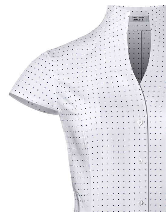 Blouse, modern-fit / slightly fitted, cup-shaped collar, short sleeves, dotted - easy-iron