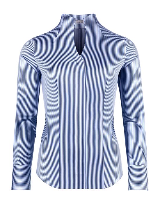 Blouse, modern-fit / slightly fitted , cup-shaped collar, striped - easy-iron