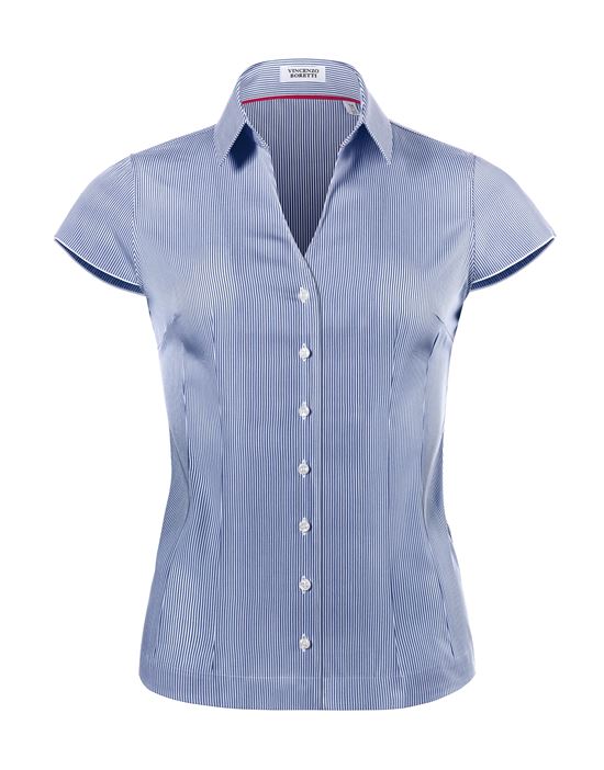 Blouse, modern-fit / slightly fitted, shirt collar , short sleeves, striped - easy-iron