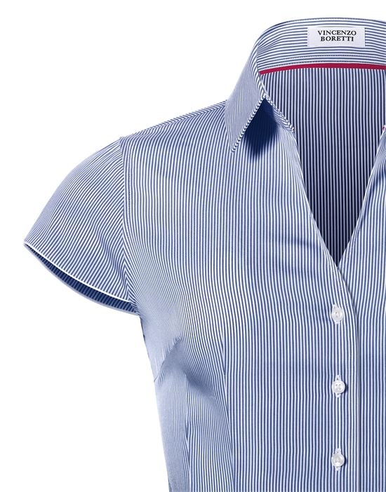 Blouse, modern-fit / slightly fitted, shirt collar , short sleeves, striped - easy-iron