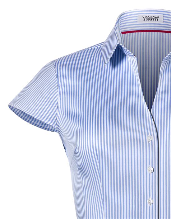 Blouse, modern-fit / slightly fitted, shirt collar , short sleeves, striped - easy-iron