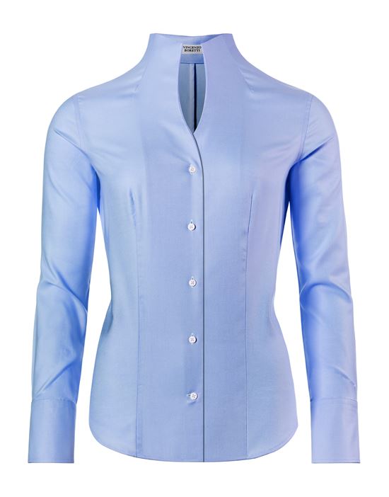 Blouse, modern-fit / slightly fitted, cup-shaped collar, soft Oxford - easy-iron