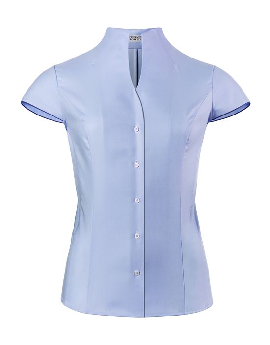 Bluse, modern-fit / leicht tailliert, Kelchkragen , soft Oxford, Kurzarm - bügelleicht