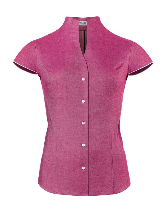 Blouse, modern-fit / slightly fitted, cup-shaped collar, soft Oxford, short sleeves - easy-iron