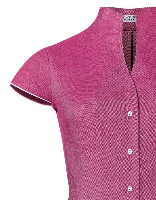 Blouse, modern-fit / slightly fitted, cup-shaped collar, soft Oxford, short sleeves - easy-iron