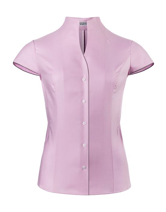 Blouse, modern-fit / slightly fitted, cup-shaped collar, soft Oxford, short sleeves - easy-iron