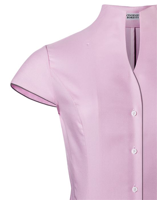 Blouse, modern-fit / slightly fitted, cup-shaped collar, soft Oxford, short sleeves - easy-iron