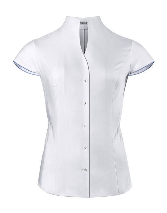 Blouse, modern-fit / slightly fitted, cup-shaped collar, soft Oxford, short sleeves - easy-iron