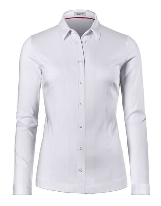 Blouse, modern-fit / slightly fitted, shirt collar , jersey - easy-iron