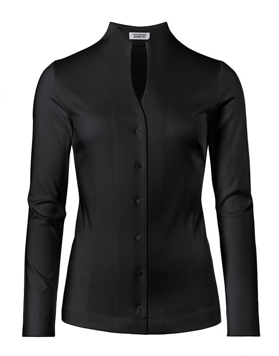 Blouse, modern-fit / slightly fitted, cup-shaped collar, jersey - easy-iron