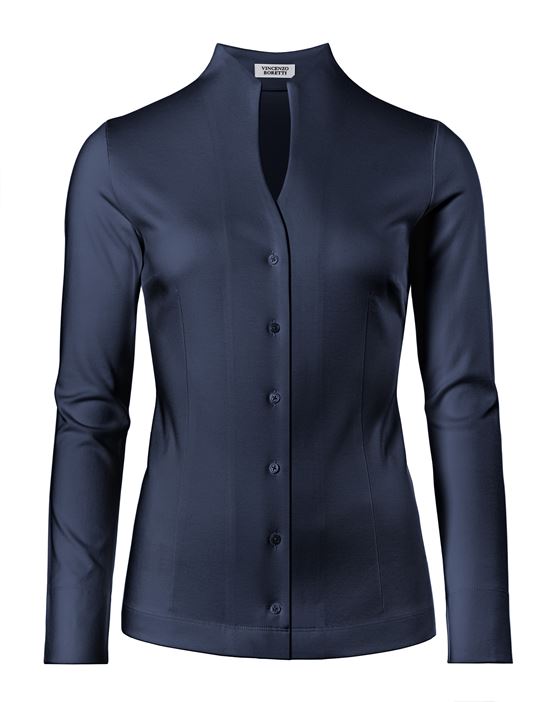 Blouse, modern-fit / slightly fitted, cup-shaped collar, jersey - easy-iron