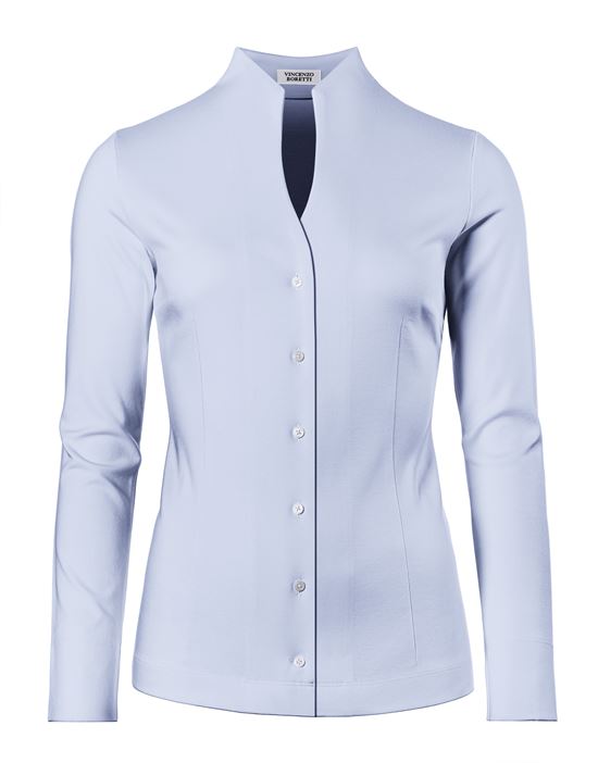 Blouse, modern-fit / slightly fitted, cup-shaped collar, jersey - easy-iron