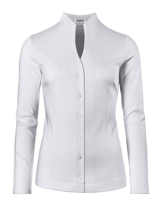 Blouse, modern-fit / slightly fitted, cup-shaped collar, jersey - easy-iron