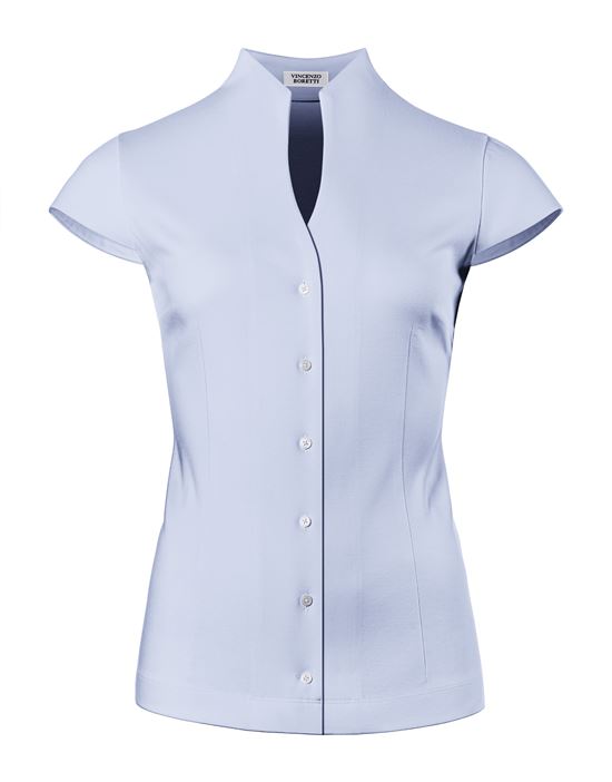 Blouse, modern-fit / slightly fitted, cup-shaped collar, jersey, short sleeves - easy-iron