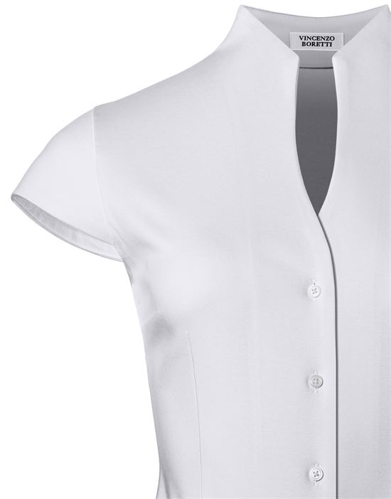 Blouse, modern-fit / slightly fitted, cup-shaped collar, jersey, short sleeves - easy-iron