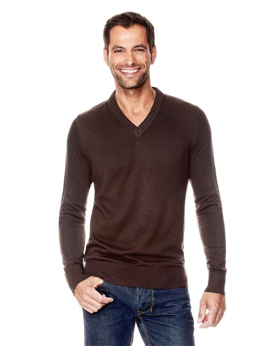 Jumper with ribbed V-neck, slim-fit