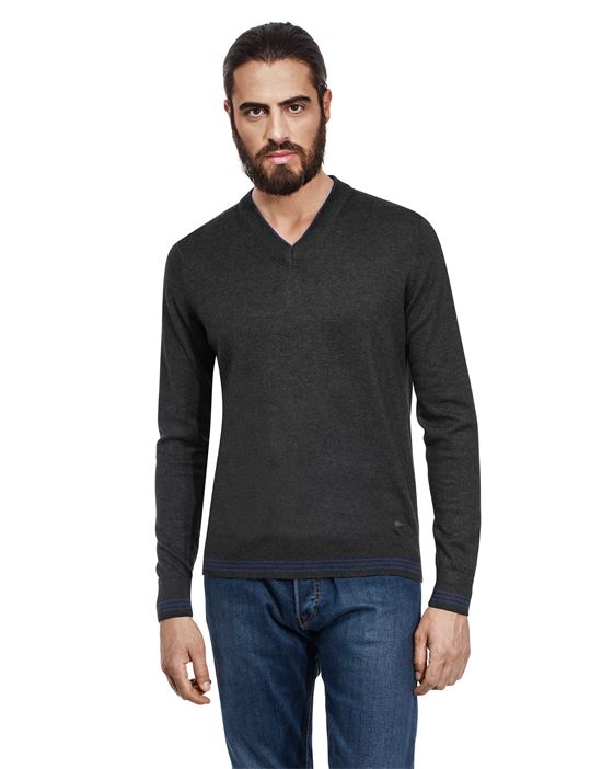 Jumper with V-neck, contrasting stripes, slim-fit