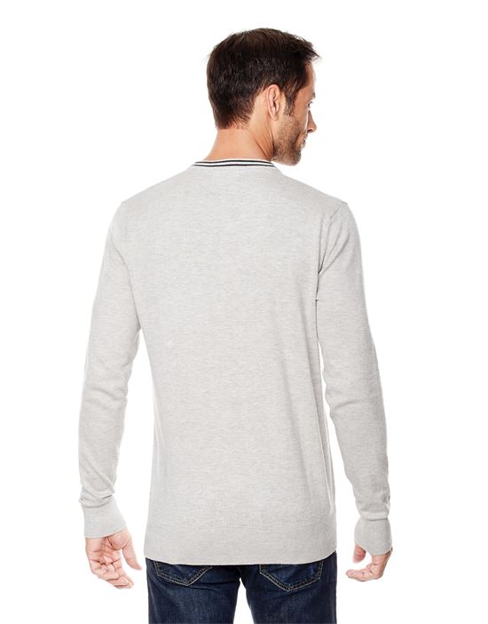 Jumper with low V-neck and contrast collar , slim-fit