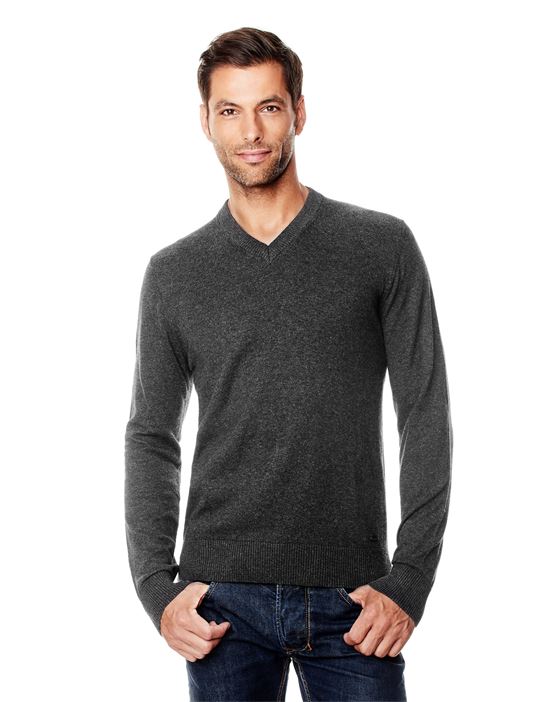 Jumper with ribbed V-neck, slim-fit