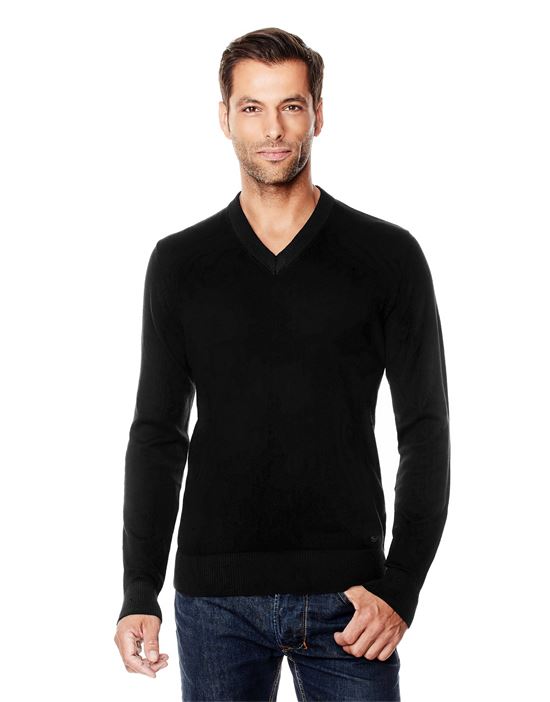 Jumper with ribbed V-neck, slim-fit