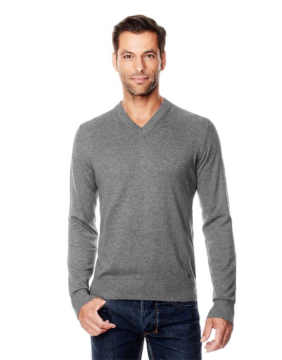 Jumper with ribbed V-neck, slim-fit