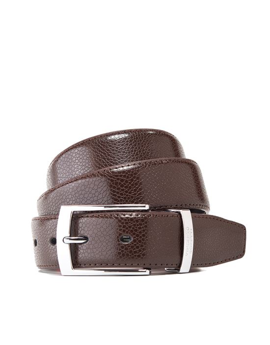 Men's leather belt with silver pin buckle , snake skin pattern, metal logo