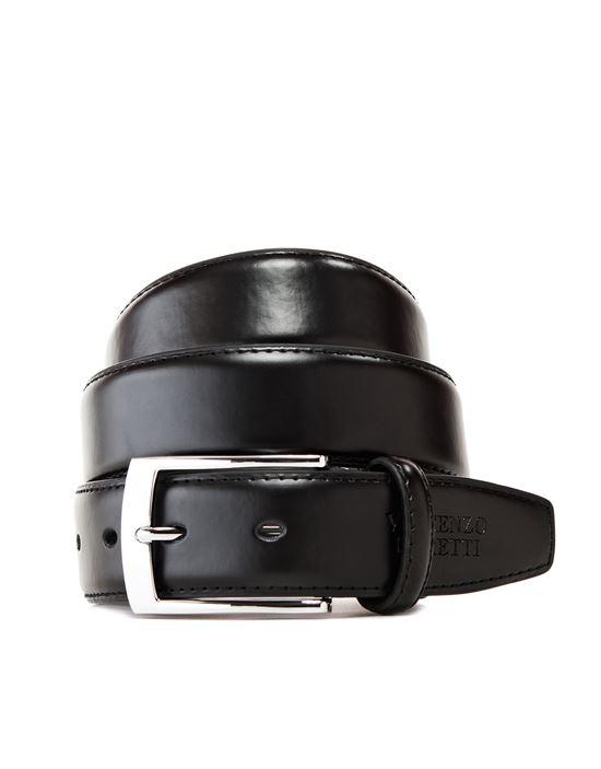 Men's leather belt with silver pin buckle , matt-shiny surface